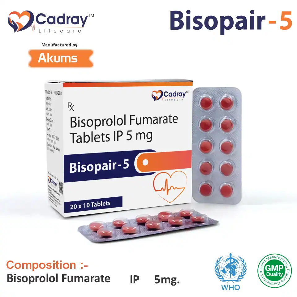 Bisopair 5 Tablet with Bisoprolol 5mg is used for hypertension & heart failure. WHO GMP certified, available at the best price for PCD pharma franchise, third-party manufacturing & export.